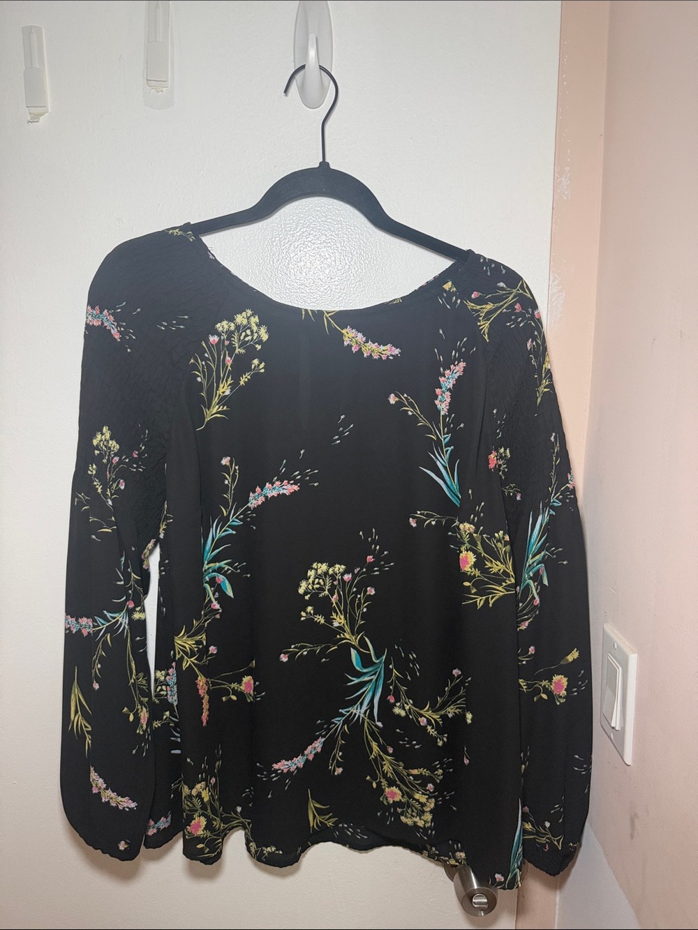 Black Floral Long-Sleeve Women's Dress Blouse